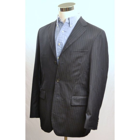 J. CREW Men's 3 Button 100% Wool Navy Pinstripe Sport Coat Blazer 38R EUC - Picture 2 of 9